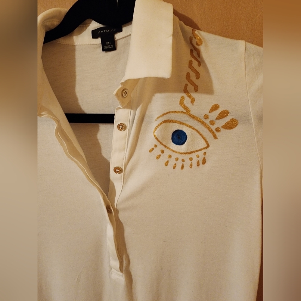Ann Taylor t shirt with hand painting evil eye added - Picture 2 of 4